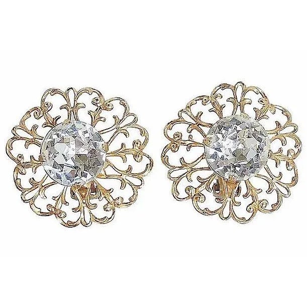 Mid-Century Modern Vintage 1950s Signed Napier Rhinestone Clip Earrings - 2 Pieces For Sale - Image 3 of 6