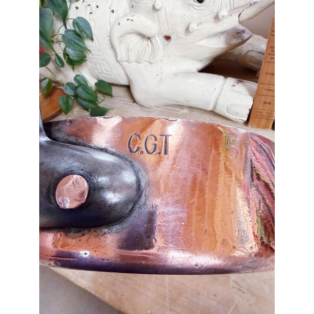 Antique French Gaillard Copper Pan From CGT French Line Oceanliner For Sale - Image 4 of 9