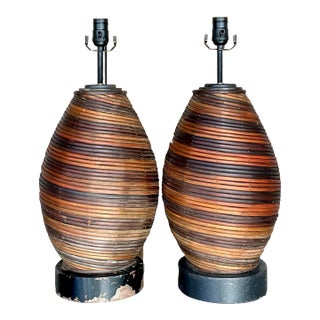 Vintage Boho Swirl Pencil Reed Lamps - a Pair For Sale