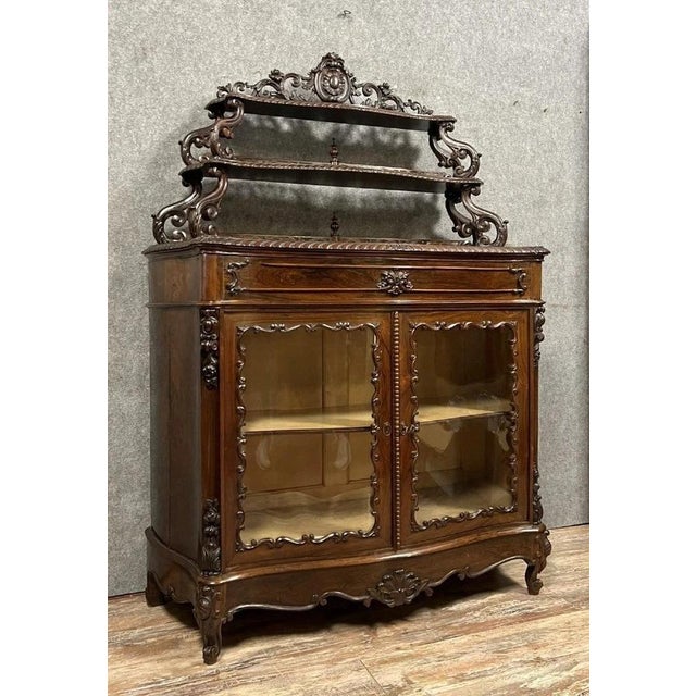 Boulle-Style Curved Display Cabinet in Mahogany, 1850 For Sale - Image 4 of 9