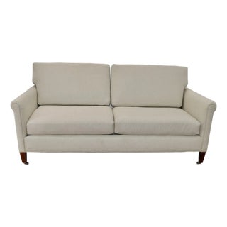 Early 21st Century Attributed to Hickory Chair Furniture Sofa Recently Re-Upholstered in Natural Belgian Linen For Sale