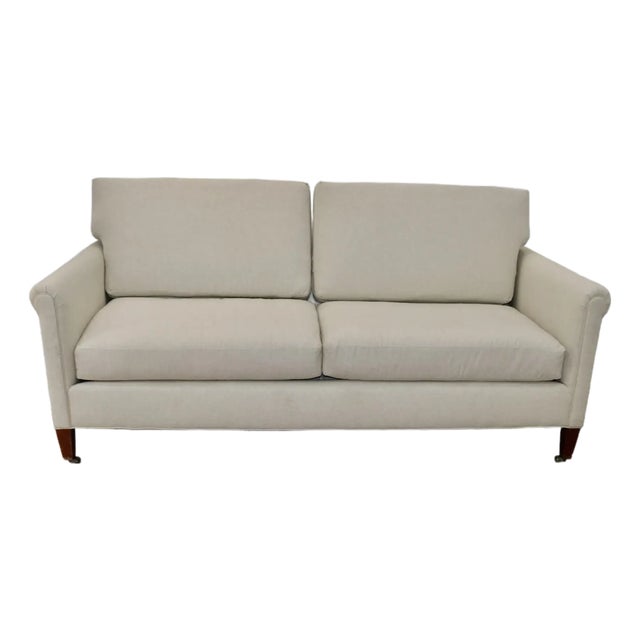 Early 21st Century Attributed to Hickory Chair Furniture Sofa Recently Re-Upholstered in Natural Belgian Linen For Sale