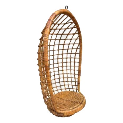Mid-Century Modern Wicker Rattan Hanging Chair, Italian Franco Albini Style For Sale