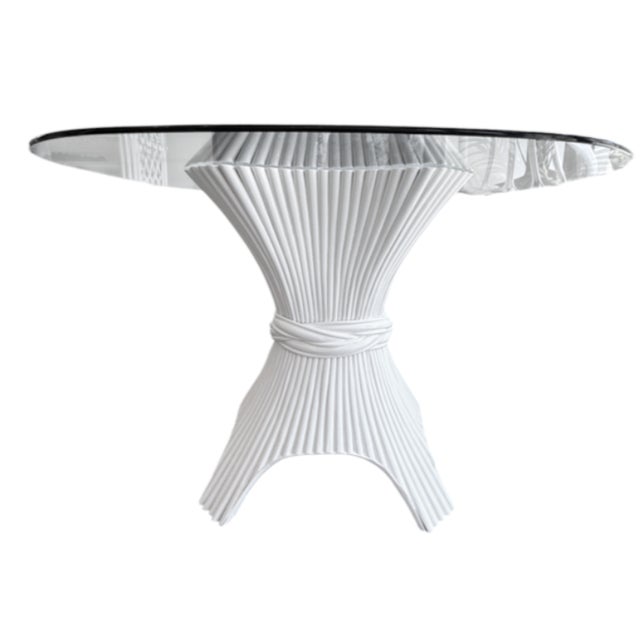 Mid-Century Modern Vintage Sculptural Rattan Pedestal Table With Rounded Square Glass Top For Sale - Image 3 of 5