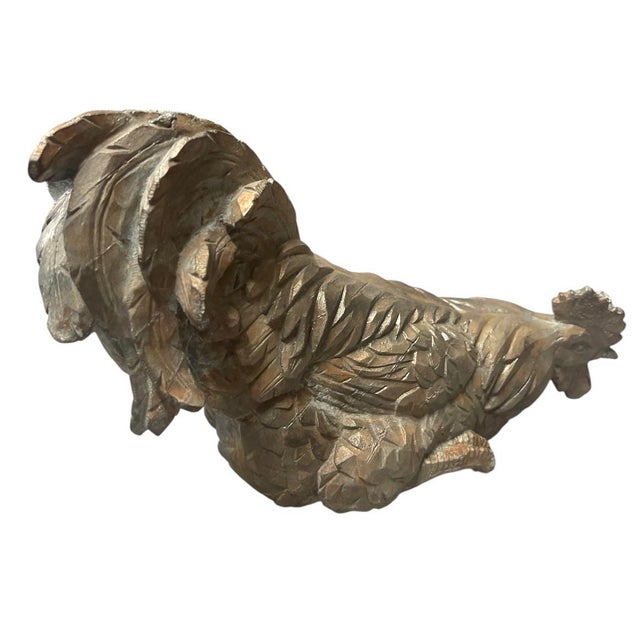 Rustic Vintage Cast Iron Nesting Rooster Sculpture – Rustic Gray & Rust Patina For Sale - Image 3 of 12