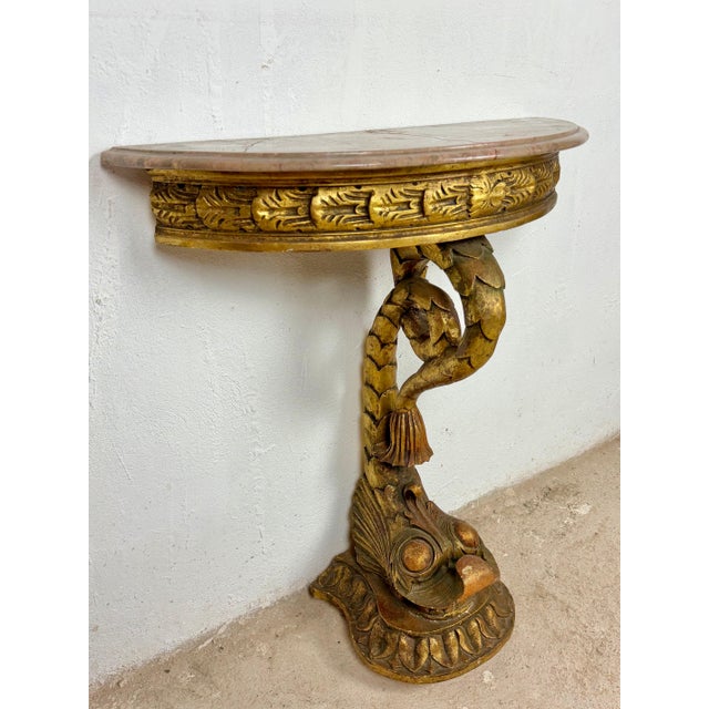 1950s Italian Giltwood Demi-lune Table with Marble Top, Mid-20th Century For Sale - Image 5 of 11