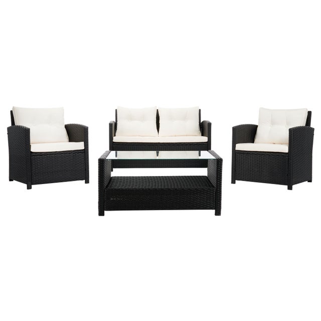Wood Vellor 4-Piece Living Set, Black/Beige Cushion For Sale - Image 7 of 7