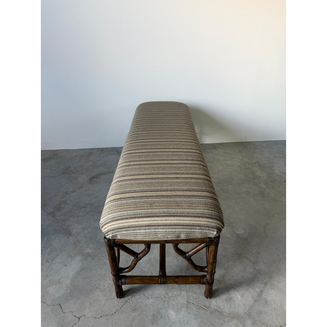 Vintage McGuire Style Bamboo & Leather Binding Upholstered Bench For Sale - Image 4 of 18