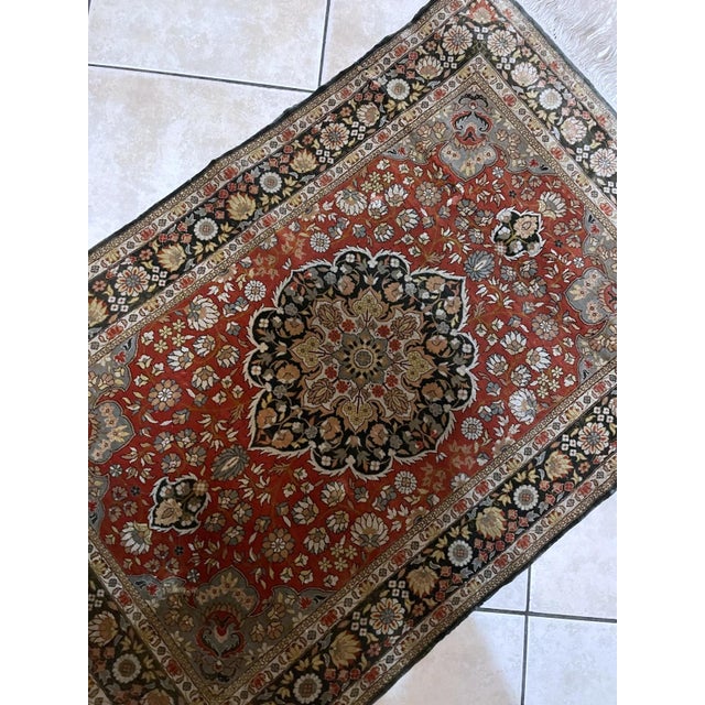 Textile Vintage 1970s Handmade Indian Silk Rug 2.1' X 3.2' (64cm X 98cm) For Sale - Image 7 of 7