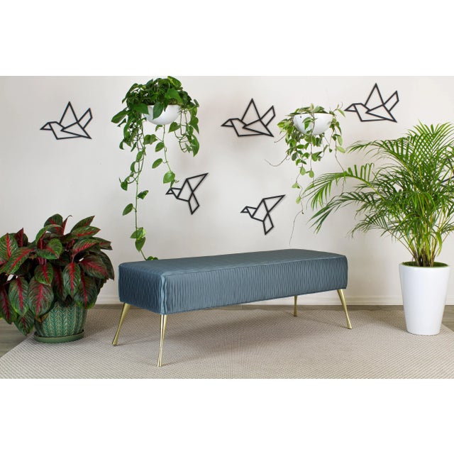 Sophisticated Italian Style Turquoise Bench With Metal Legs For Sale - Image 4 of 7