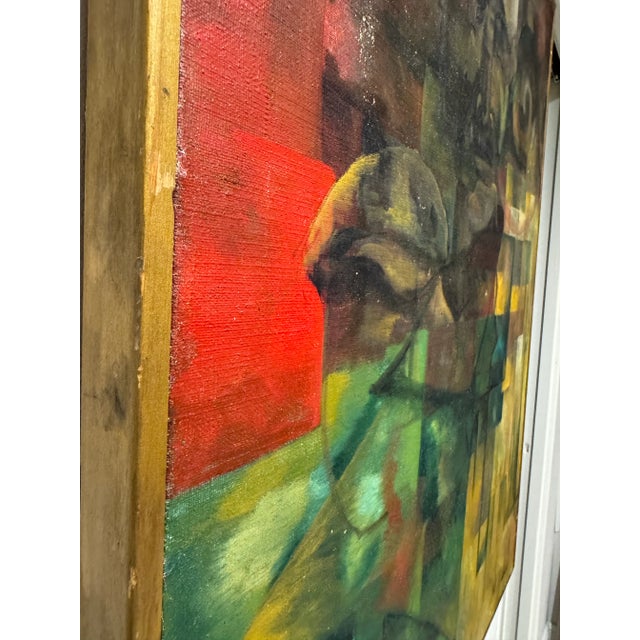 Paint Mid-Century Modern Abstract Cubist Portrait – Original Oil Painting For Sale - Image 7 of 8