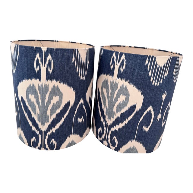 Modern Custom Ikat Lampshades - a Pair For Sale