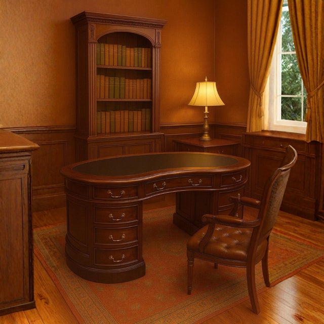 Legacy Mahogany Wood Leather Top Kidney Desk - Brown Walnut For Sale - Image 4 of 7