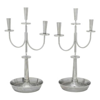 Tommi Parzinger Silver Plate Candelabra, Pair For Sale