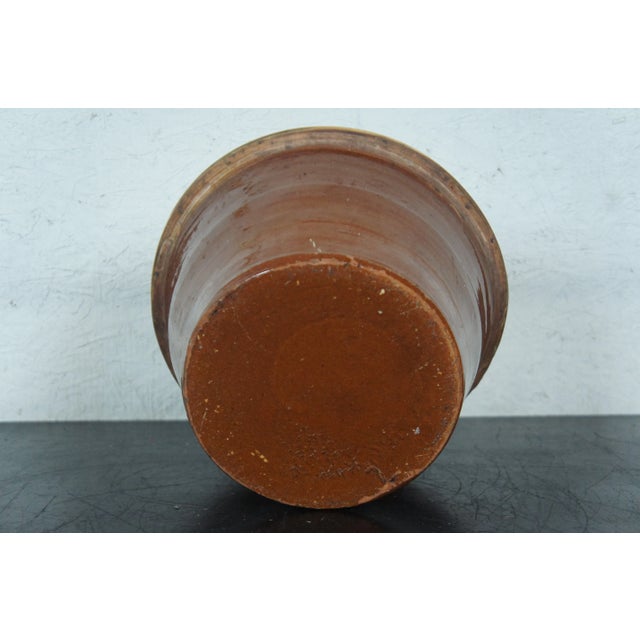 Ceramic Antique Handmade Brown & Orange Cache Pot Planter Mixing Serving Salad Bowl For Sale - Image 7 of 11