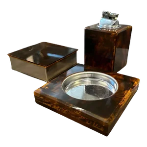 1970s Dior Home Style Mid-Century Modern Fake Tortoise Lucite Smoking Set