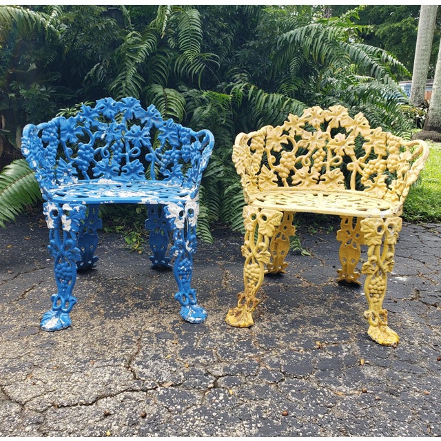Antique Cast Iron Arm Chairs With Grape & Vine Motif-A Pair For Sale - Image 12 of 12