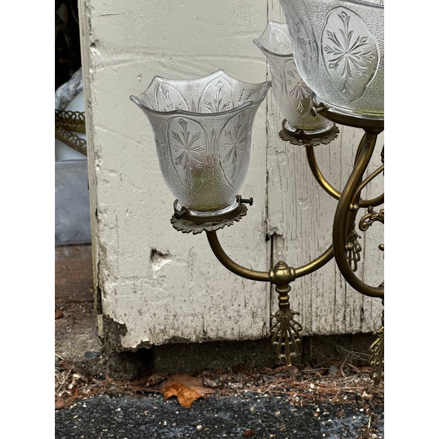 Brass Vintage Nine Light Brass Restored Gas Fixture For Sale - Image 8 of 12