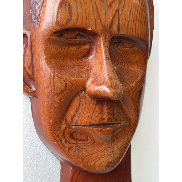 Vintage Hand-Carved Male Bust Wall Hanging, Circa Mid 20th-Century For Sale - Image 9 of 13