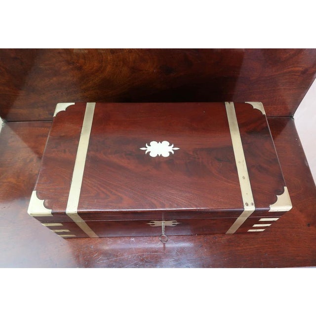 Large Antique Campaign Brass Mounted Writing Box, 1850 For Sale - Image 4 of 14