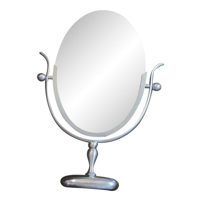 Authentic Charles Hollis Jones "Wishbone" Double-Sided Platinum Finish Mirror. For Sale