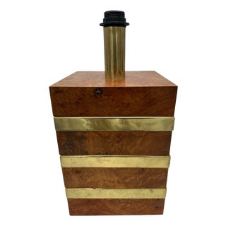 Large Italian Table Lamp in Walnut Burl and Brass, 1970s For Sale