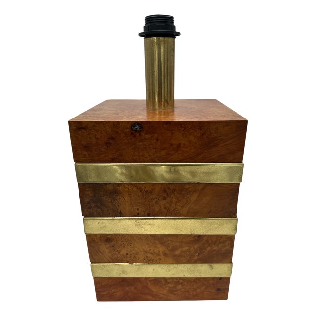 Large Italian Table Lamp in Walnut Burl and Brass, 1970s For Sale