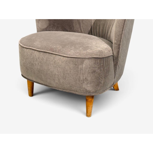 Textile Finnish Modern, Easy Chairs, Velvet, Lacquered Wood, Finland, 1950s For Sale - Image 7 of 11