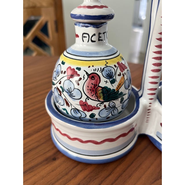 Vintage Italian Hand-Painted Oil & Vinegar Cruet Set For Sale - Image 10 of 12