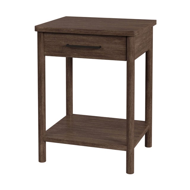 Brown Lennon 21 in. W Rectangular Wood 1 Drawer Rounded Leg Nightstand with Lower Open Shelf, Soft Brown For Sale - Image 8 of 8