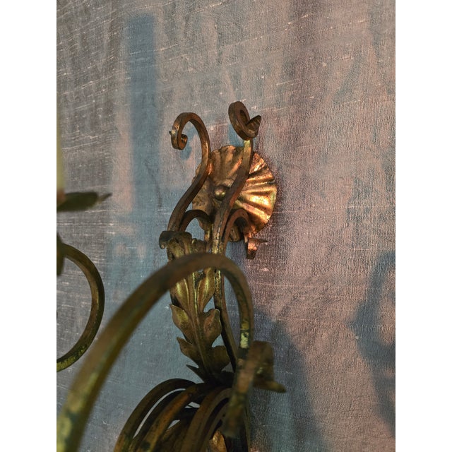 Metal Vintage Italian Gilt Pair Sconces For Sale - Image 7 of 7