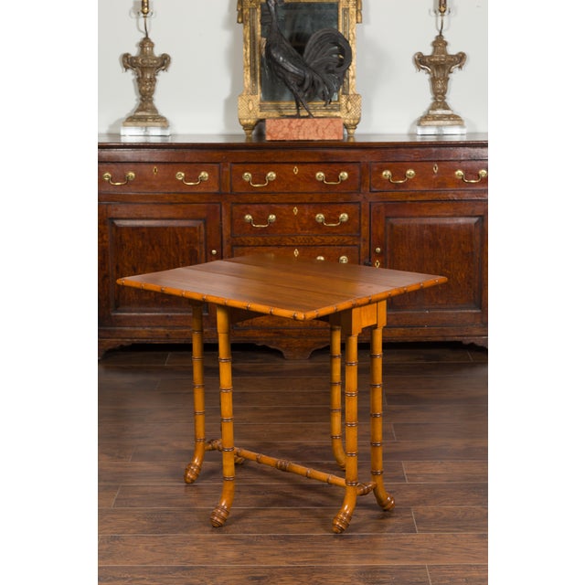 English English Walnut Drop-Leaf Table with Faux-Bamboo Base, circa 1900 For Sale - Image 3 of 12