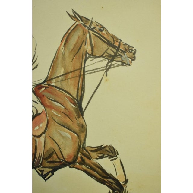 Mid 20th Century Paul Desmond Brown Two Polo Players Watercolor For Sale - Image 4 of 4