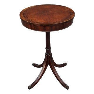 Georgian Style Mahogany and Tooled Leather Inset Top Round Side Table, Circa 1930s For Sale