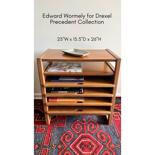 Mid Century Modern open cabinet, Magazine stand designed by Edward Wormley for Drexel's coveted Precedent line. Shelves...