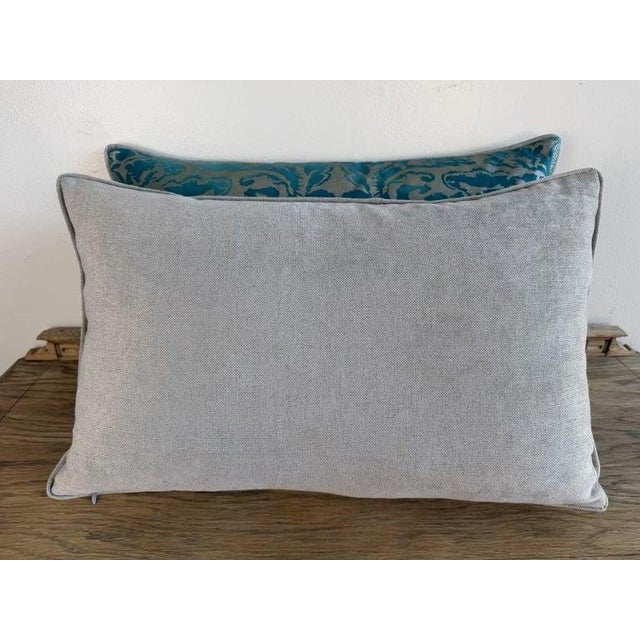 Aqua Pair of Fortuny Patterned Pillows With Solid Chenille Backs by Melissa Levinson For Sale - Image 8 of 8