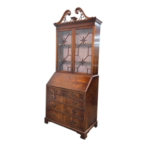 Late 20th Century Mahogany Astragal Glazed Bureau Bookcase With Fully Fitted and Inlaid Interior Fall
