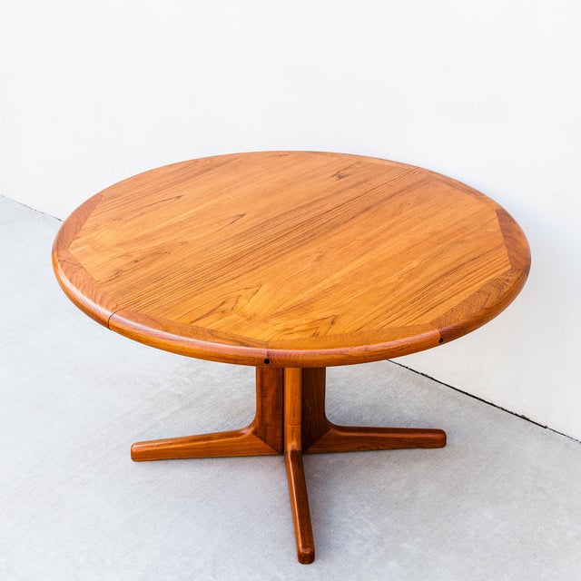 1980s Restored Danish Modern Teak Pedestal Base Dining Table With Two Extensions For Sale - Image 9 of 12