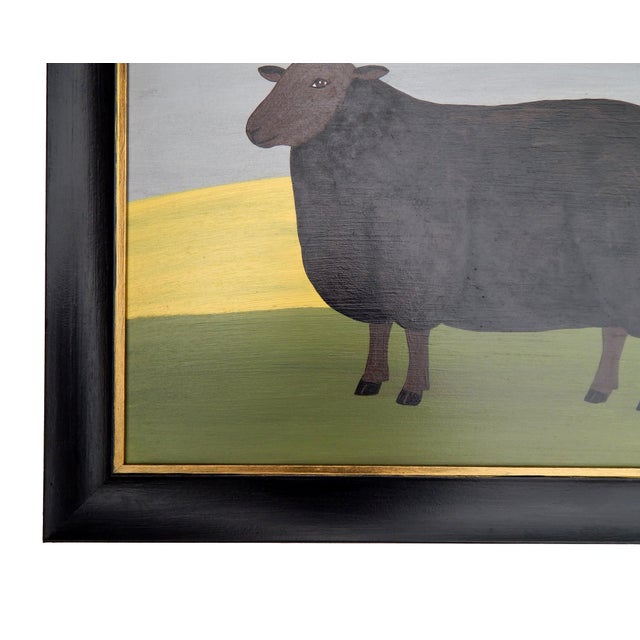 A charming naïve folk art painting by British artist Matt Rix, depicting a characterful black ewe standing proudly in...