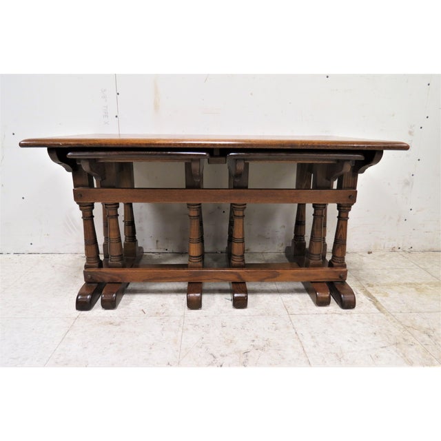 Wood English Oak Coffee Table With Nesting Side Tables For Sale - Image 7 of 8