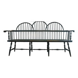 1990s Solid Wood Green Bench For Sale