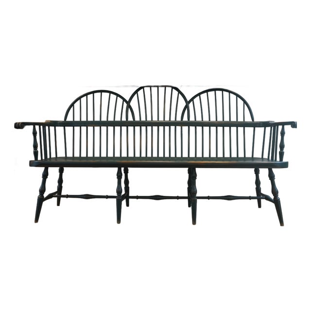 1990s Solid Wood Green Bench For Sale