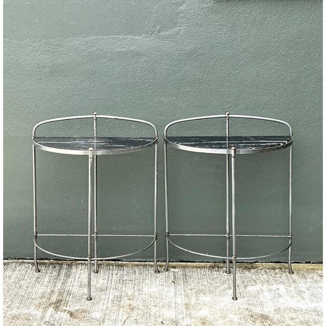 Late 20th Century Vintage Demi-Lune Marble Top Tables - Set of 2 For Sale - Image 5 of 12