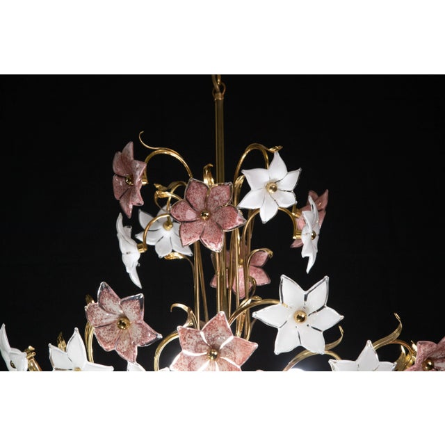 Murano Chandelier with Pink and White Flowers, 1980s For Sale - Image 6 of 12