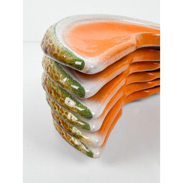 Mid-Century Italian Hand-Painted Majolica Melon Slice Serving Plates, 1960s, Set of 6 For Sale - Image 14 of 18