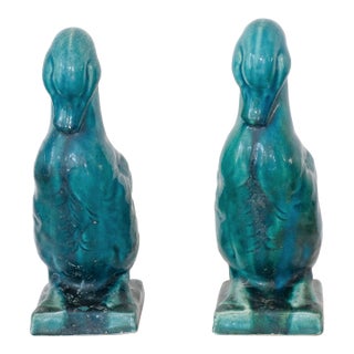 Antique Chinese Porcelain Turquoise Duck Figurine Pair For Sale