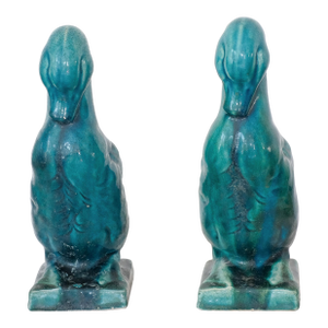 Antique Chinese Porcelain Turquoise Duck Figurine Pair