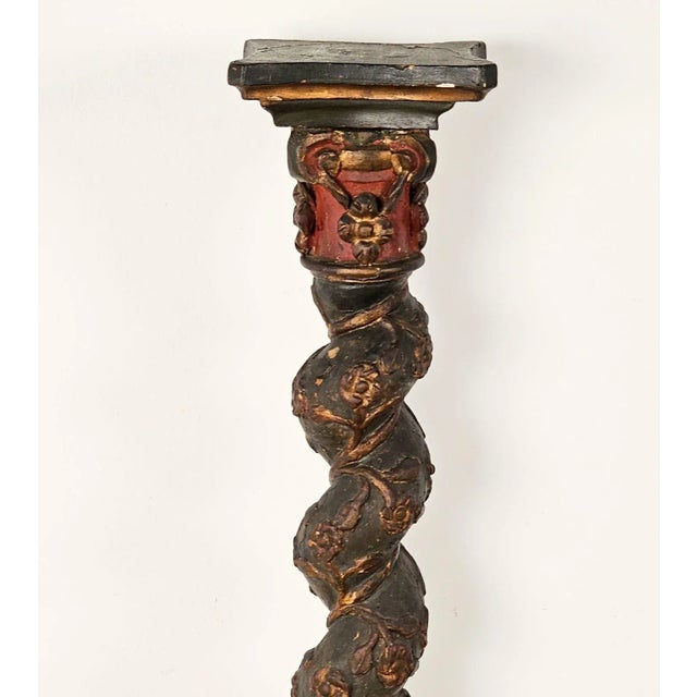 Wood Pair of Baroque Painted and Gilt Solomic Columns, Italy, 17th/18th Century For Sale - Image 7 of 7