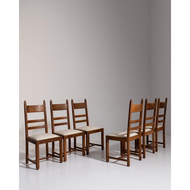 1970-1979 France Weathered Honey Oak Set Of Five Ladder-Back Chairs For Sale - Image 9 of 11
