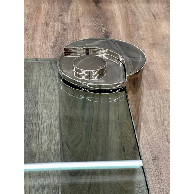 1980s Mid-Century Modern Karl Springer Signed Chrome Coffee, Cocktail Table, Glass Top For Sale - Image 5 of 13